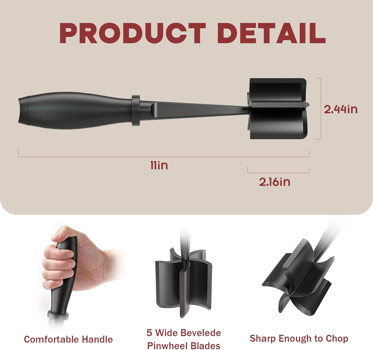 Meat Chopper & Hamburger Grinder – Premium Heat Resistant Ground Beef Smasher, Nylon Potato Mixer & Meat Tenderizer Tool for Kitchen Cooking – Black