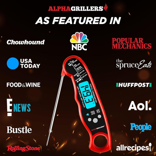 Digital Alpha Grillers Meat Thermometer – Instant Read Food Thermometer for Cooking & Grilling – Professional Kitchen Fathers Day Gift for Dad Men Him Husband