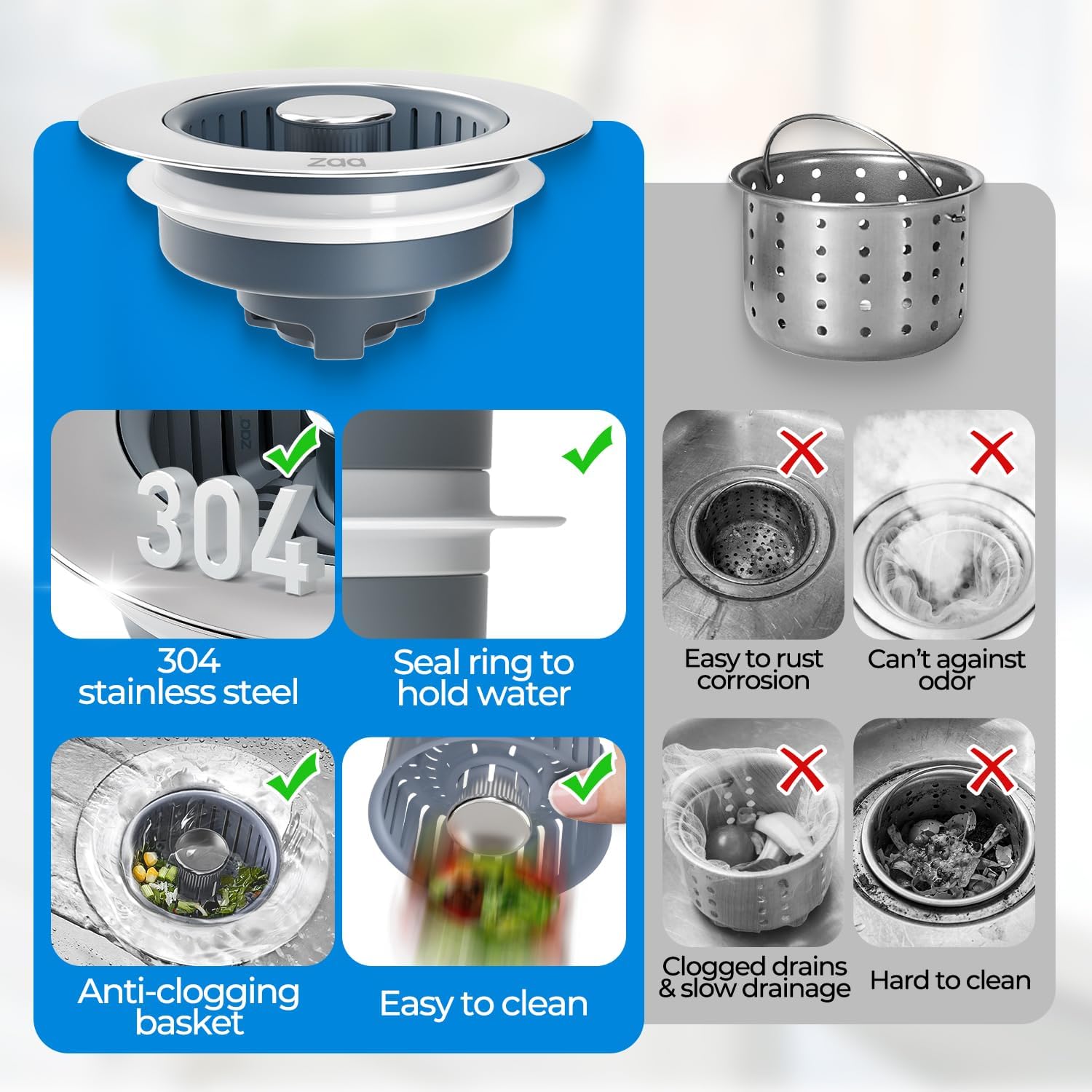 Sink Drain Strainer 🧼✨ — a smart 3 in 1 Kitchen Sink Drain Strainer & Stopper designed to keep your sink clean, clog-free, and hassle-free!