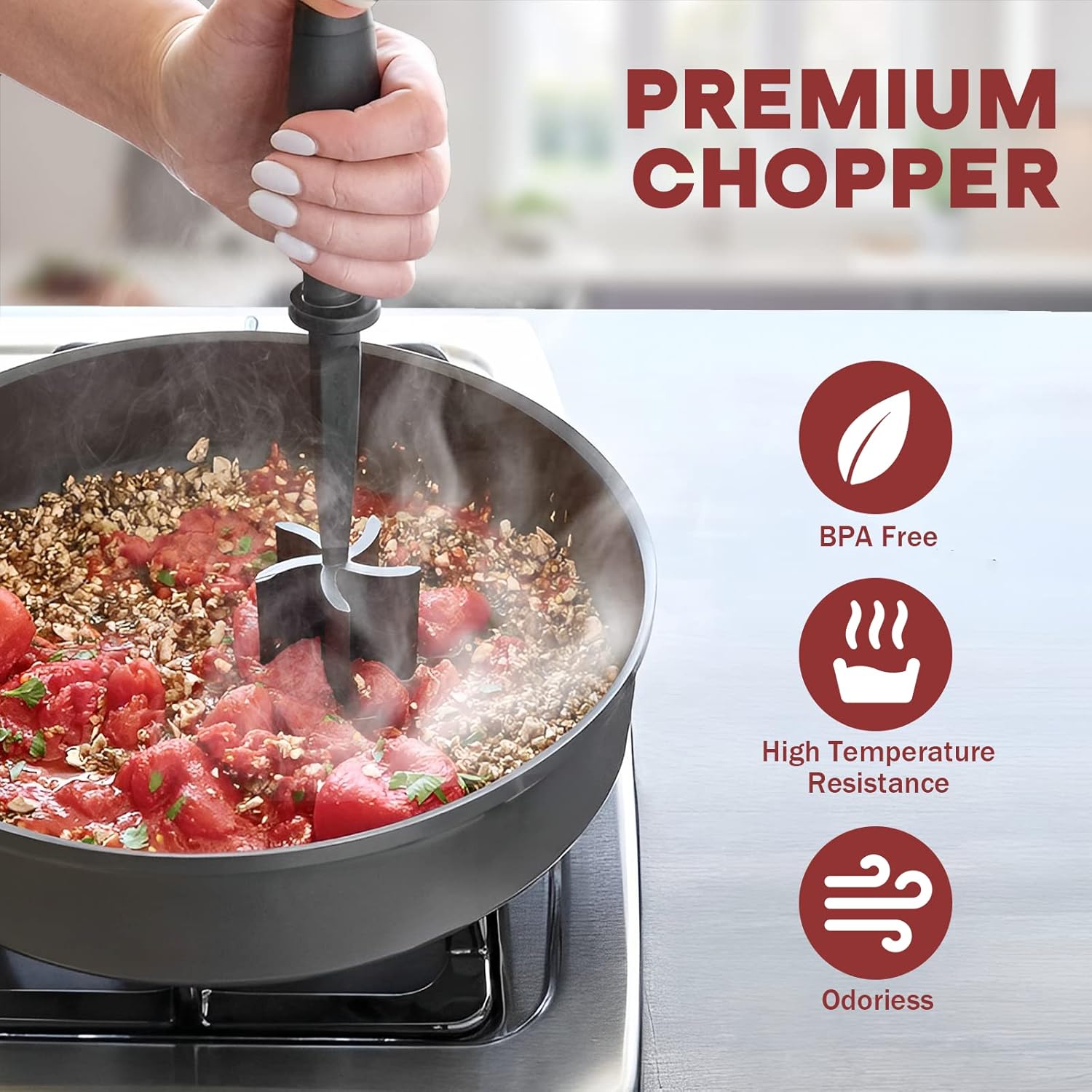 Meat Chopper & Hamburger Grinder – Premium Heat Resistant Ground Beef Smasher, Nylon Potato Mixer & Meat Tenderizer Tool for Kitchen Cooking – Black