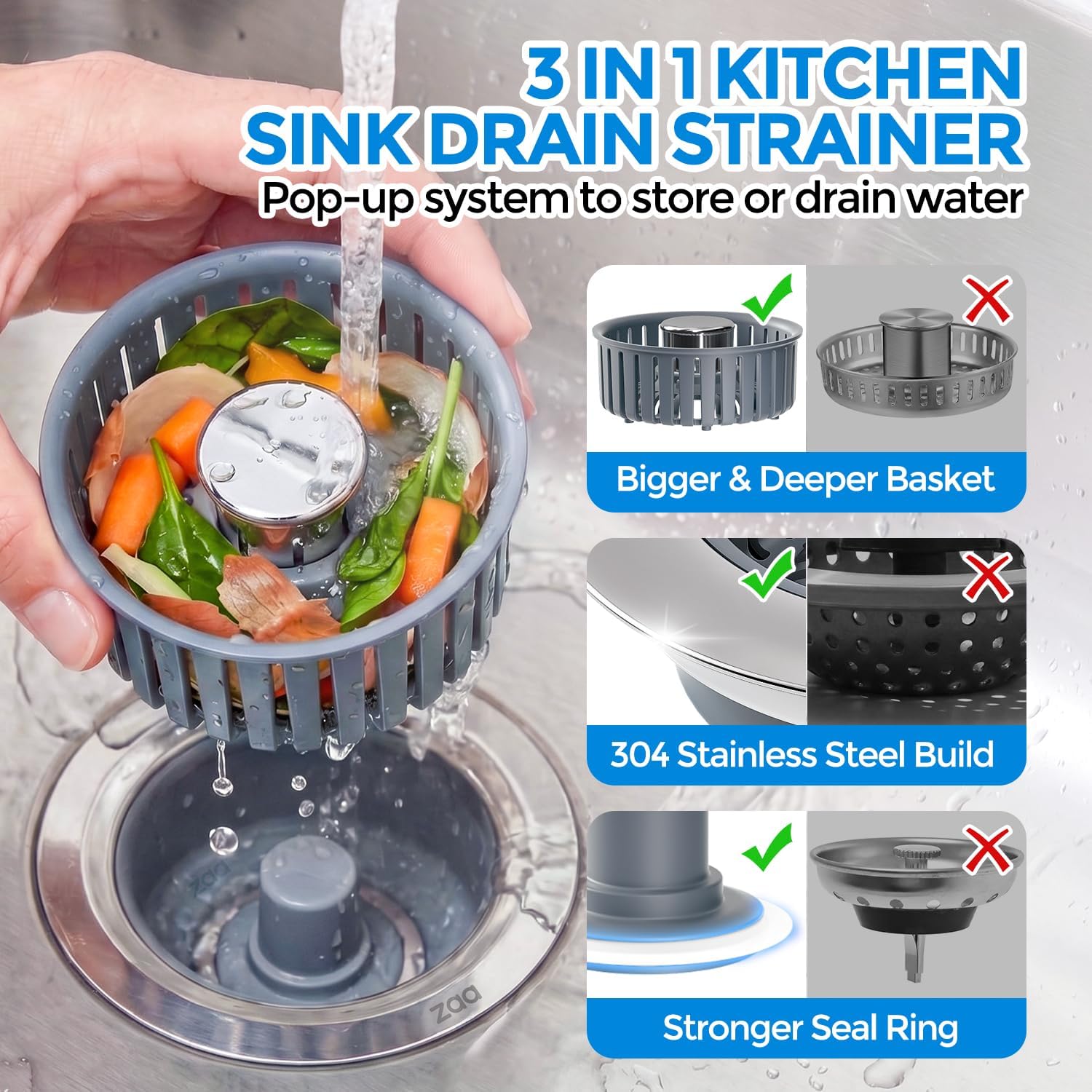 Sink Drain Strainer 🧼✨ — a smart 3 in 1 Kitchen Sink Drain Strainer & Stopper designed to keep your sink clean, clog-free, and hassle-free!
