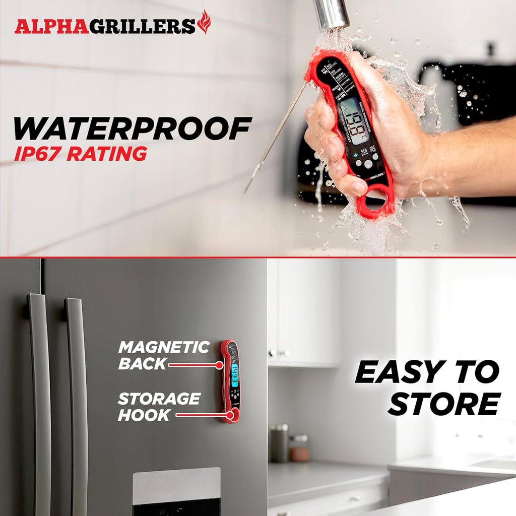 Digital Alpha Grillers Meat Thermometer – Instant Read Food Thermometer for Cooking & Grilling – Professional Kitchen Fathers Day Gift for Dad Men Him Husband