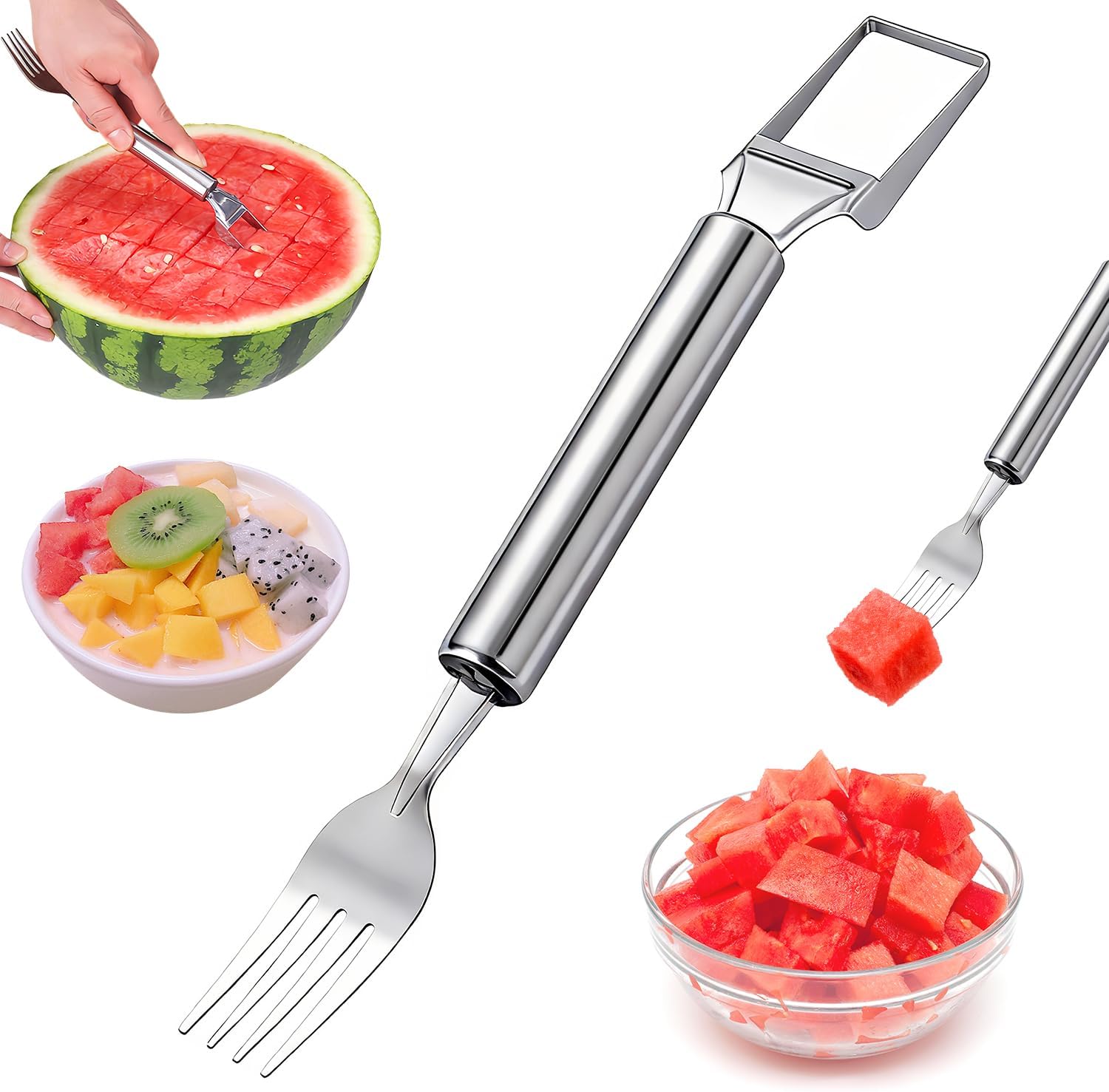 2-In-1 Stainless Steel Fruit Cutter 2026 New Watermelon Fork Slicer Cutting Tool — the perfect summer kitchen gadget for home, parties, picnics, and camping!