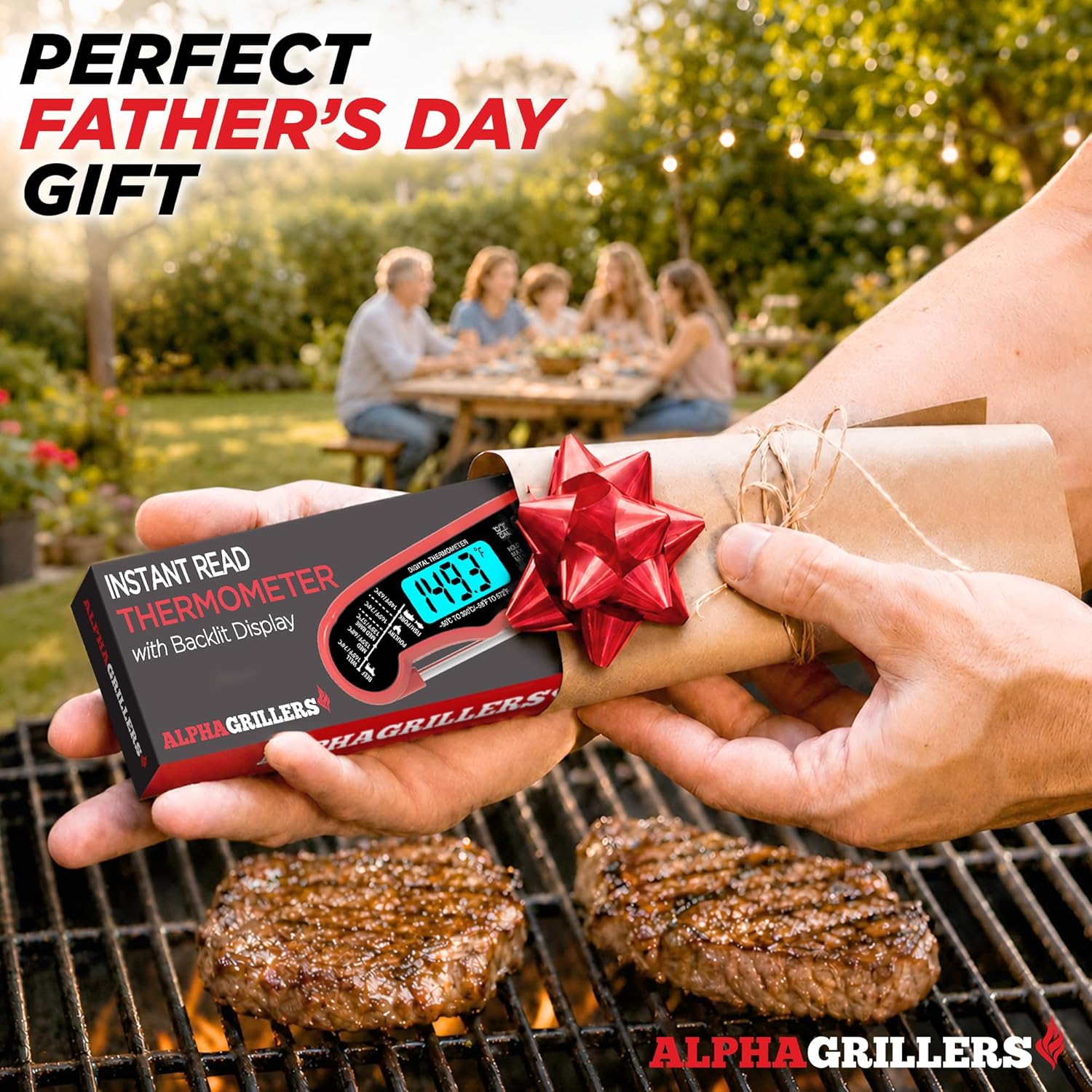 Digital Alpha Grillers Meat Thermometer – Instant Read Food Thermometer for Cooking & Grilling – Professional Kitchen Fathers Day Gift for Dad Men Him Husband