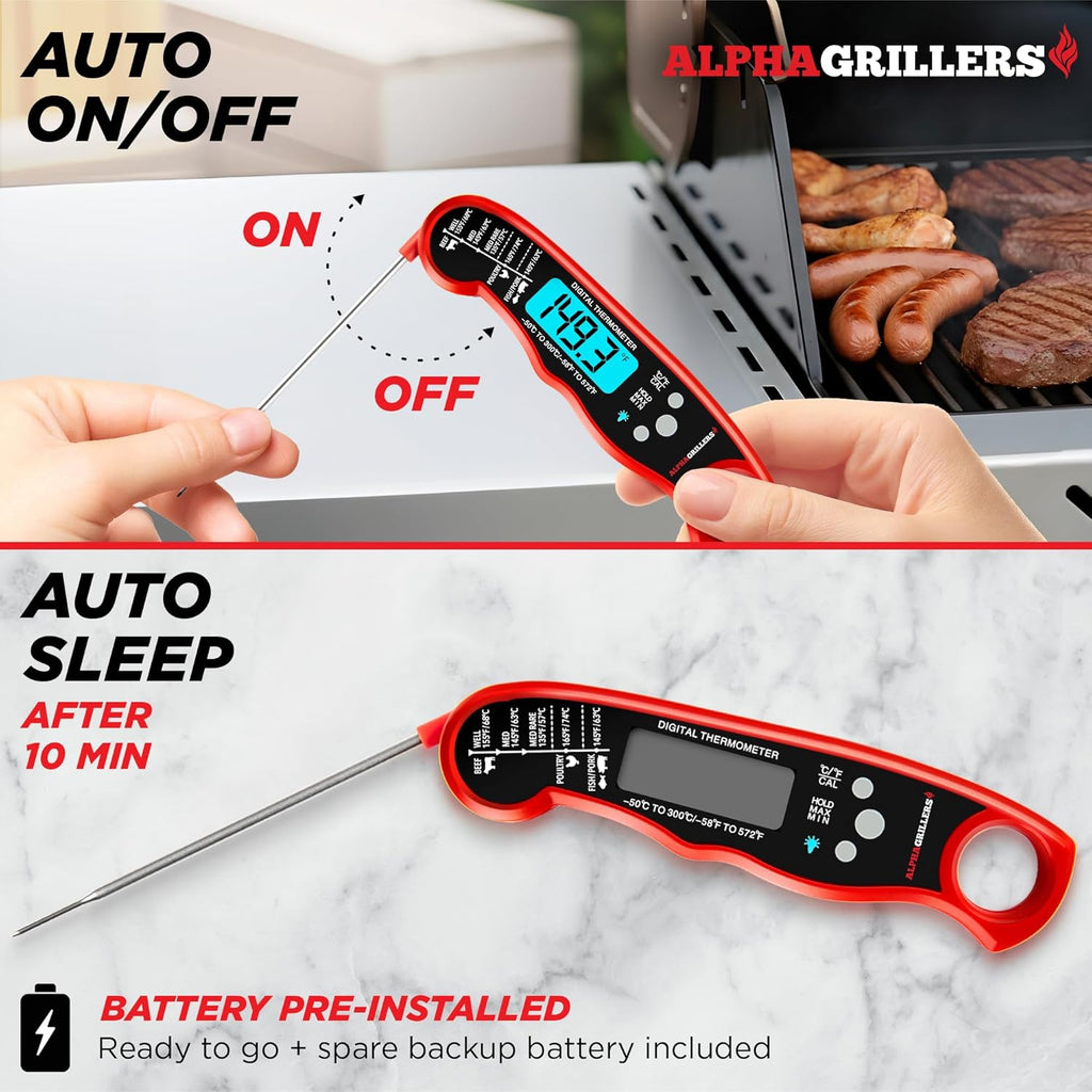 Digital Alpha Grillers Meat Thermometer – Instant Read Food Thermometer for Cooking & Grilling – Professional Kitchen Fathers Day Gift for Dad Men Him Husband
