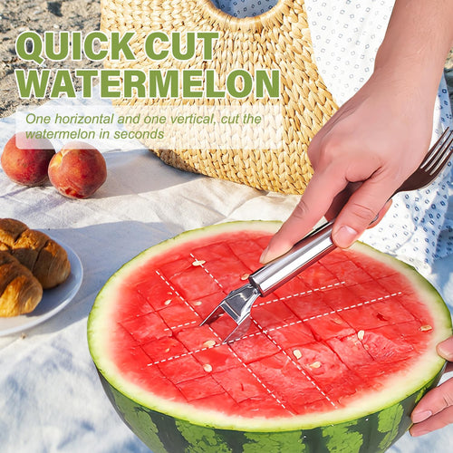 2-In-1 Stainless Steel Fruit Cutter 2026 New Watermelon Fork Slicer Cutting Tool — the perfect summer kitchen gadget for home, parties, picnics, and camping!
